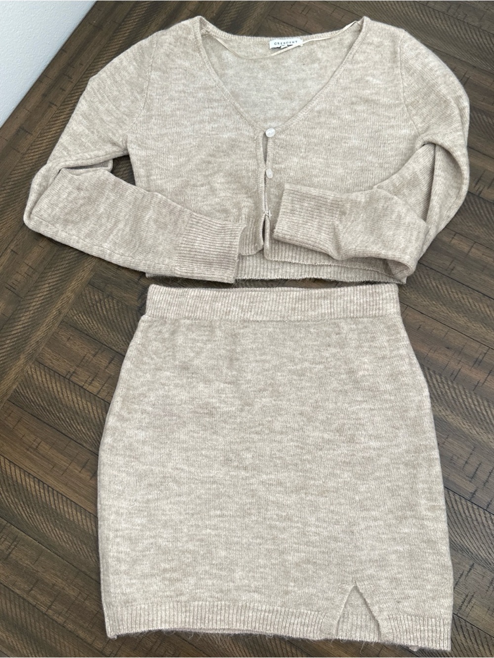 Cozy Knit Beige Mini Skirt by Unknown Brand